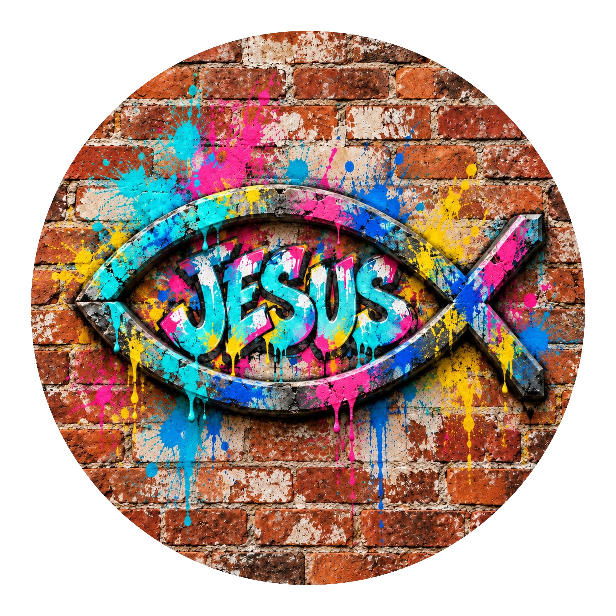 Jesus Fish Symbol — round printed wall hanging